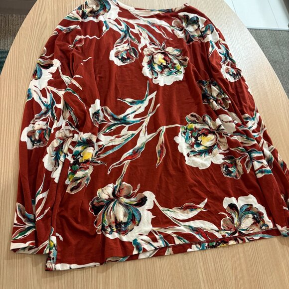 Chico's Long Sleeve Blouse Chico's Size 3 US Size XL Maroon Floral Print Rayon - Picture 3 of 3